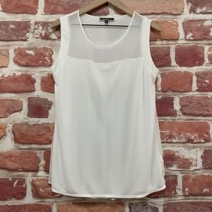 Melanie Lyne Top Women's Medium Cream Pleated Back Sheer Pullover Sleeveless